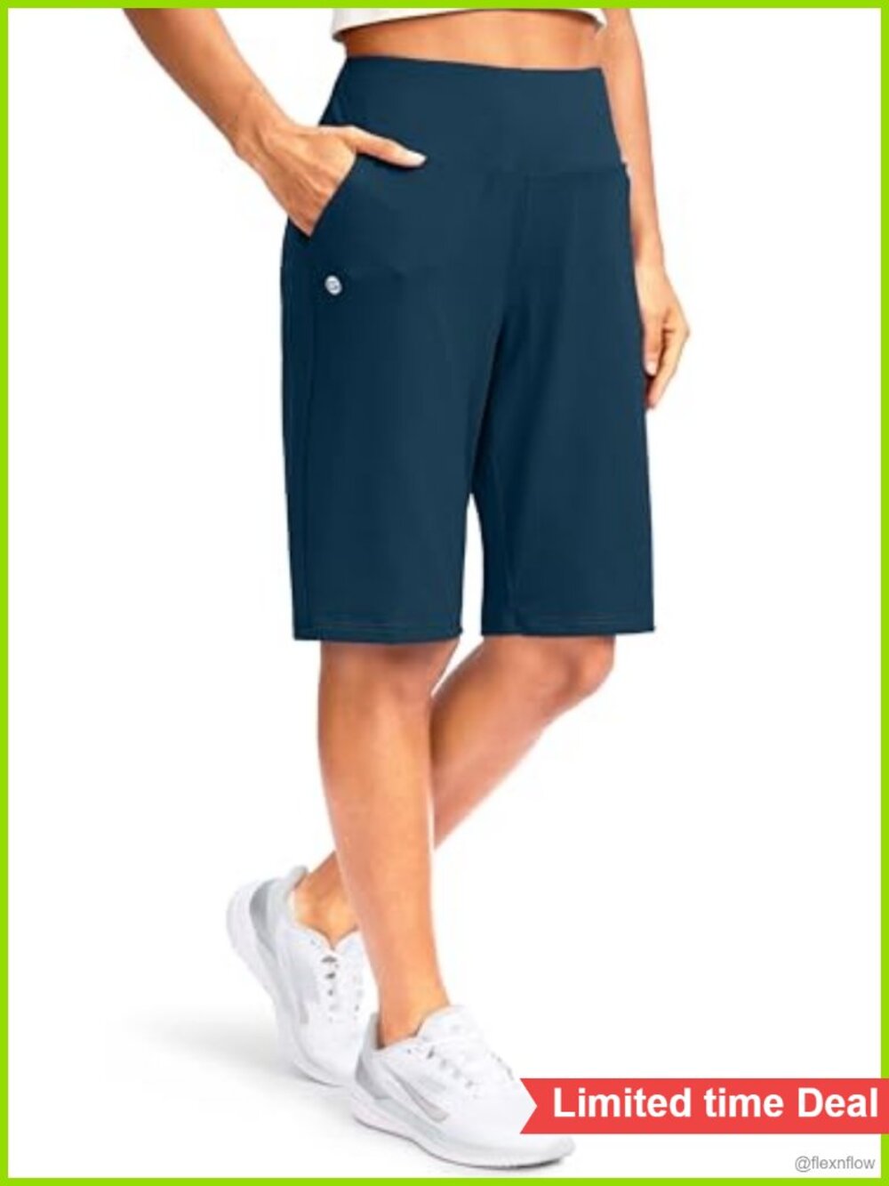 Women's 12" Bermuda Long Shorts with Pockets High Waisted Stretch Knee Length